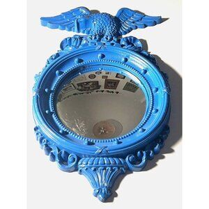 Vintage Syroco Blue American‎ Eagle Framed Mirror Guild Wall Hanging Piece.